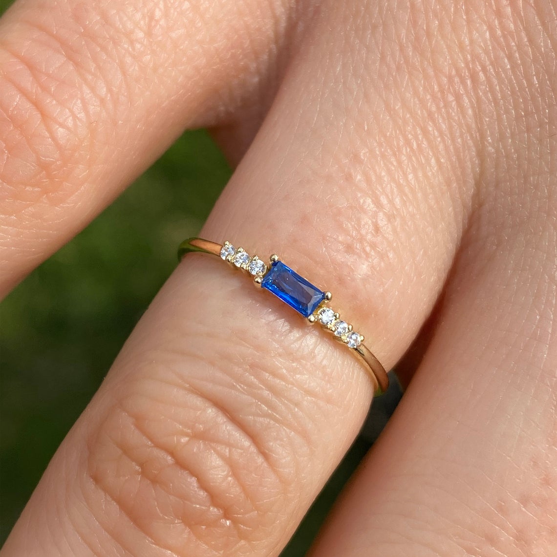Minimalist Rectangle Blue Sapphire Ring