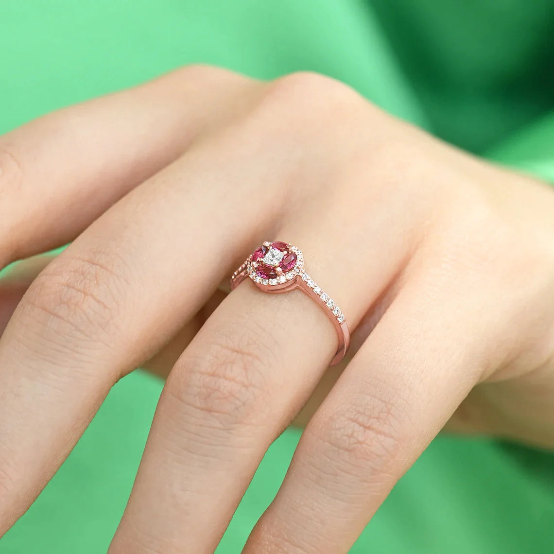 Ruby Flower Petals Ring