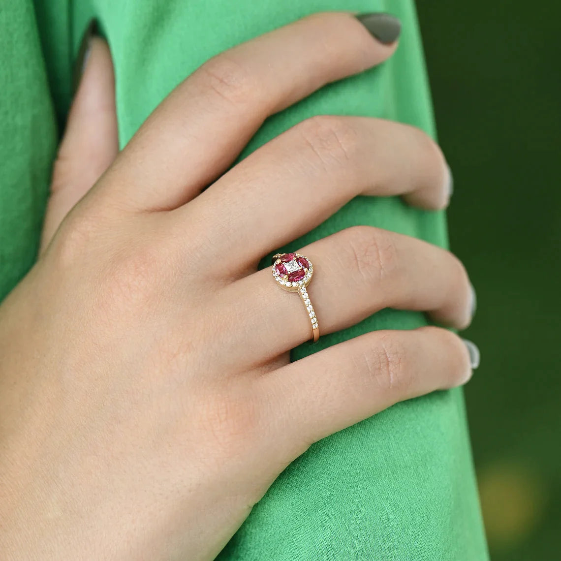 Ruby Flower Petals Ring