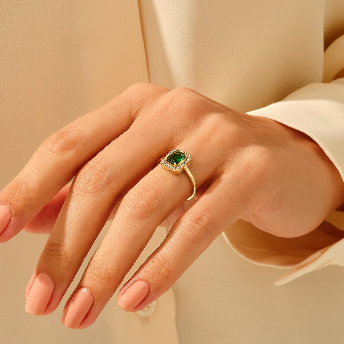 Square Emerald Ring 925 Silver