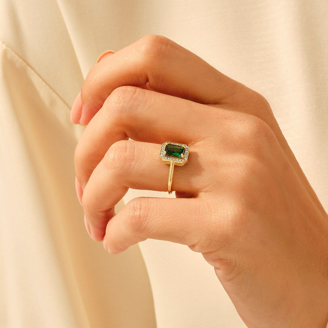 Square Emerald Ring 925 Silver