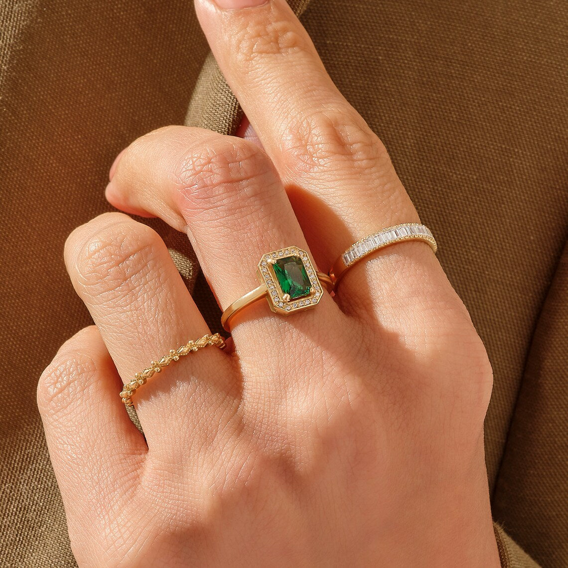 Square Emerald Ring 925 Silver