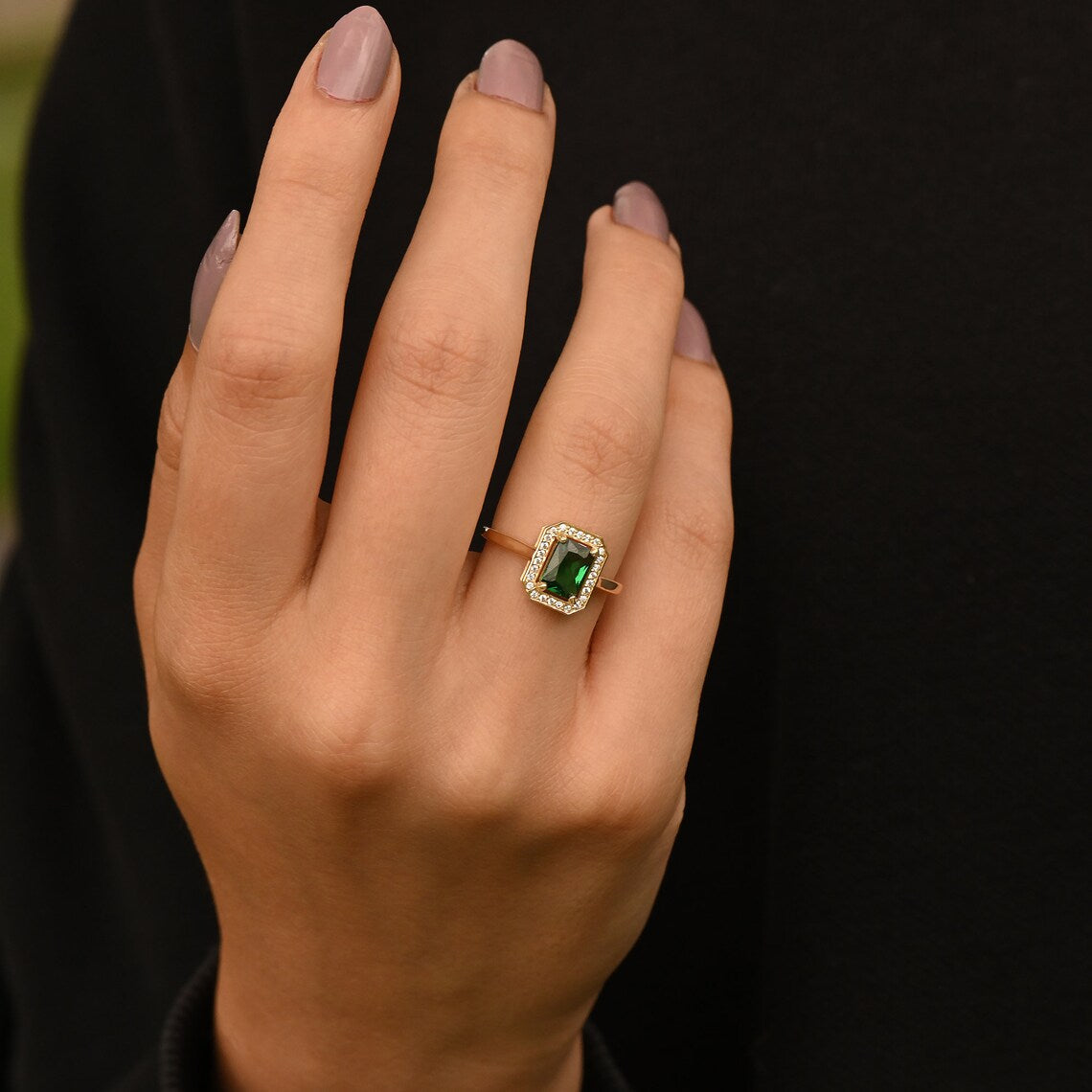 Square Emerald Ring 925 Silver