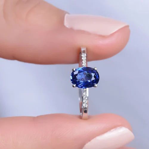 Oval Sapphire Ring 925 Sterling Silver