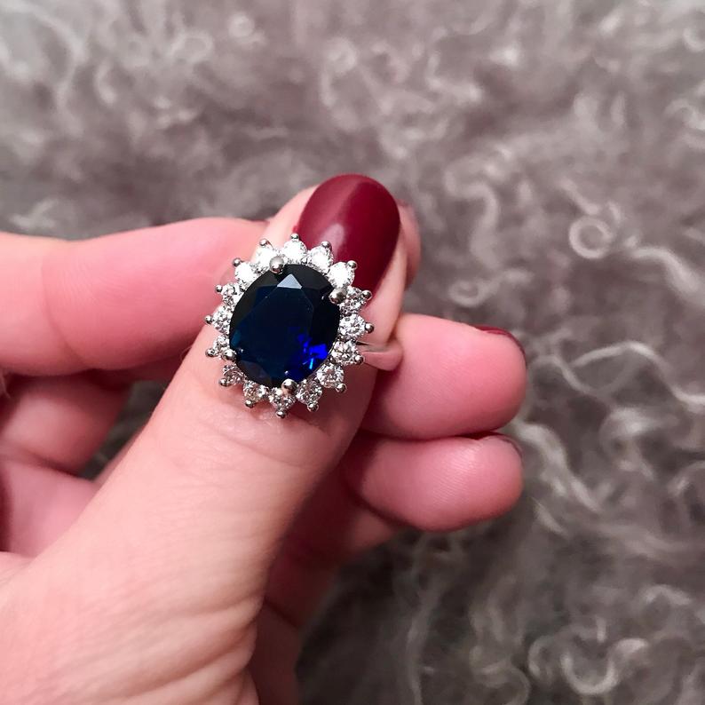 Royal Blue Sapphire Ring Oval Ring - 925 Silver