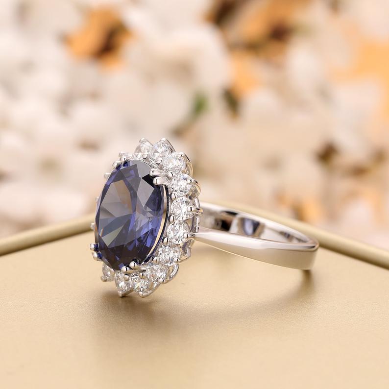 Royal Blue Sapphire Ring Oval Ring - 925 Silver