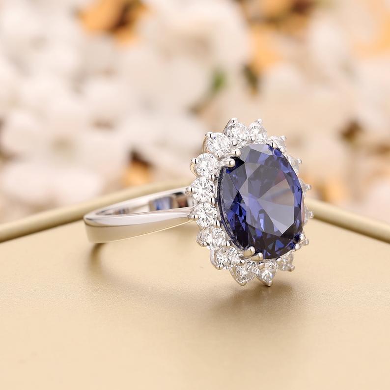 Royal Blue Sapphire Ring Oval Ring - 925 Silver