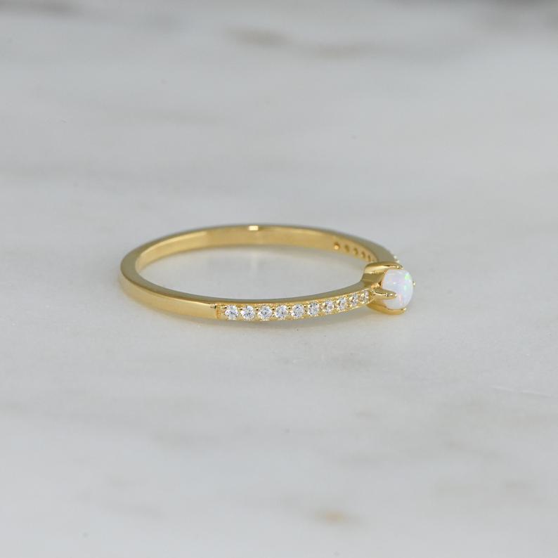 Minimalist Opal Ring White