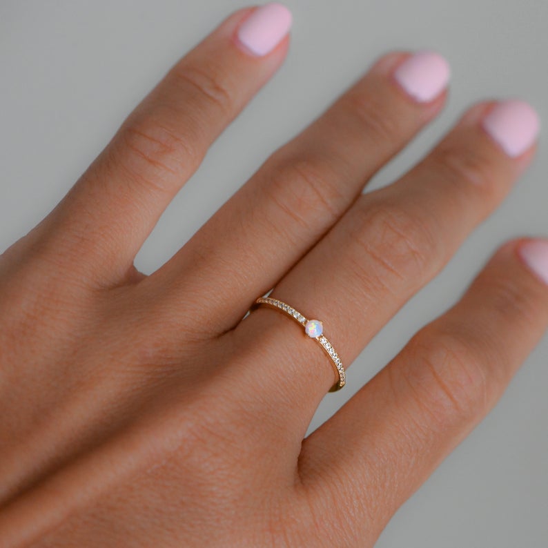 Minimalist Opal Ring White