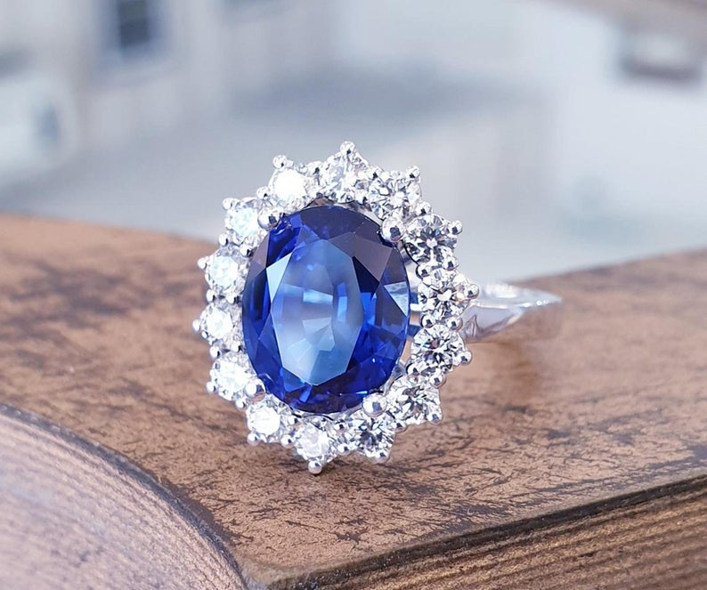 Royal Blue Sapphire Ring Oval Ring - 925 Silver