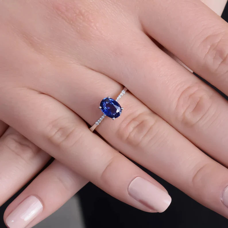 Oval Sapphire Ring 925 Sterling Silver