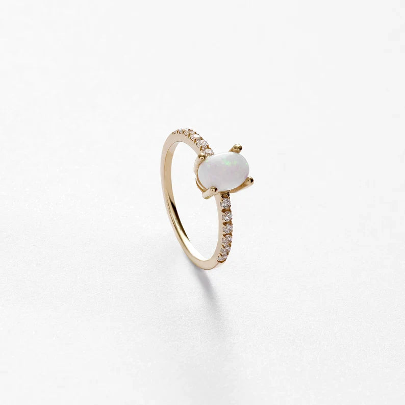 Oval Opal Solitaire Ring 925 SILVER