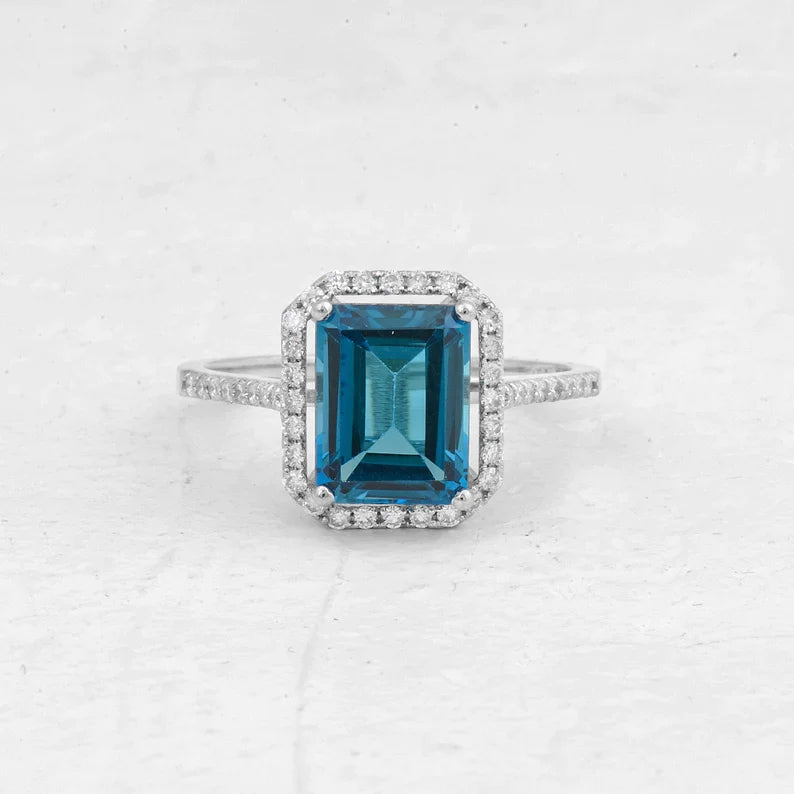 Square Blue Topaz Ring 925 Silver