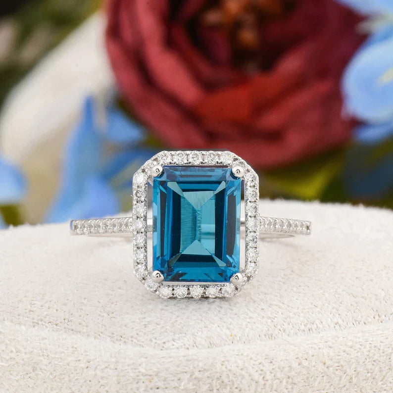 Square Blue Topaz Ring 925 Silver