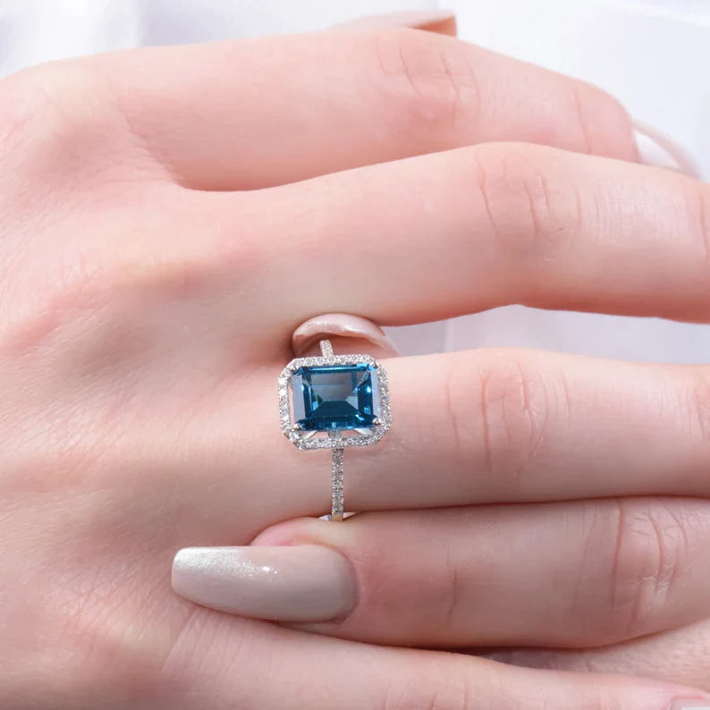 Square Blue Topaz Ring 925 Silver