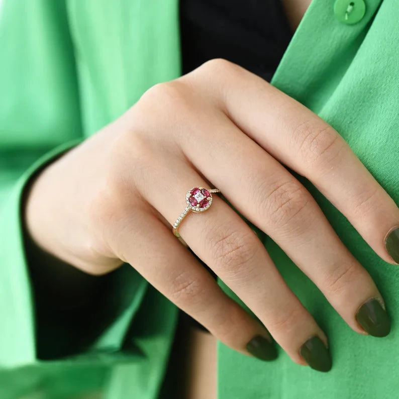 Ruby Flower Petals Ring